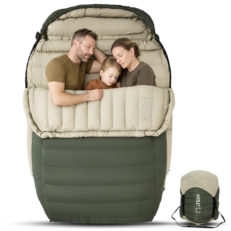 ATEPA PROMOTER 2000 Double Mummy Down Sleeping Bag, 650 Fill Power Duck Down 2-Person Sleeping Bag, 23°F ISO Comfort, YKK Zippers & Compression Sack