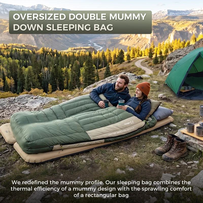 ATEPA PROMOTER 2000 Double Mummy Down Sleeping Bag, 650 Fill Power Duck Down 2-Person Sleeping Bag, 23°F ISO Comfort, YKK Zippers & Compression Sack