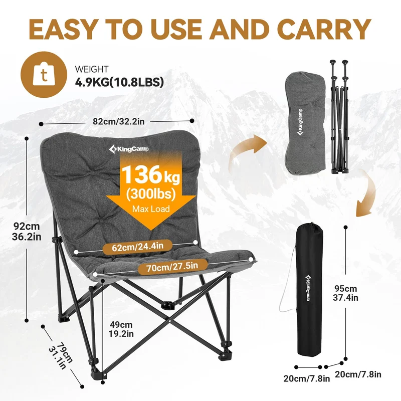 KingCamp LEMON C10 Oversized Butterfly Camping Chair | High-Back Padded Folding Chair for Adults