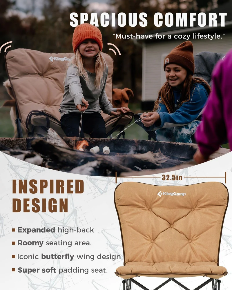 KingCamp LEMON C10 Oversized Butterfly Camping Chair | High-Back Padded Folding Chair for Adults