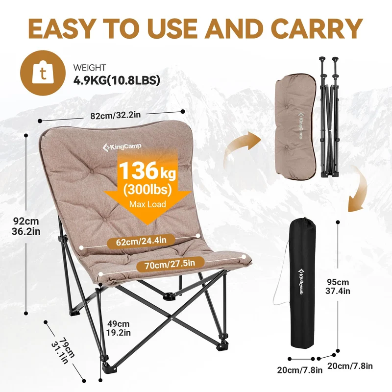 KingCamp LEMON C10 Oversized Butterfly Camping Chair | High-Back Padded Folding Chair for Adults
