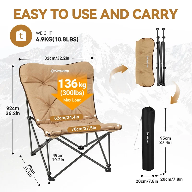 KingCamp LEMON C10 Oversized Butterfly Camping Chair | High-Back Padded Folding Chair for Adults