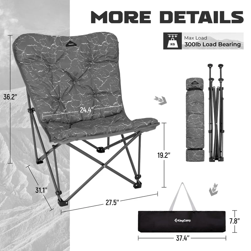KingCamp LEMON C10 Oversized Butterfly Camping Chair | High-Back Padded Folding Chair for Adults