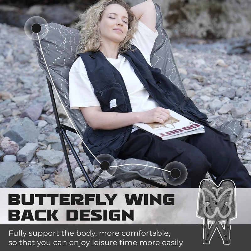 KingCamp LEMON C10 Oversized Butterfly Camping Chair | High-Back Padded Folding Chair for Adults
