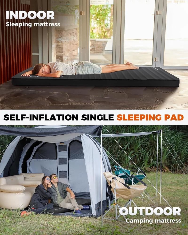 KingCamp PREMIUM SINGLE Self-Inflating Sleeping Pad | R-Value 7.5, 3" Thick for 4-Season Camping