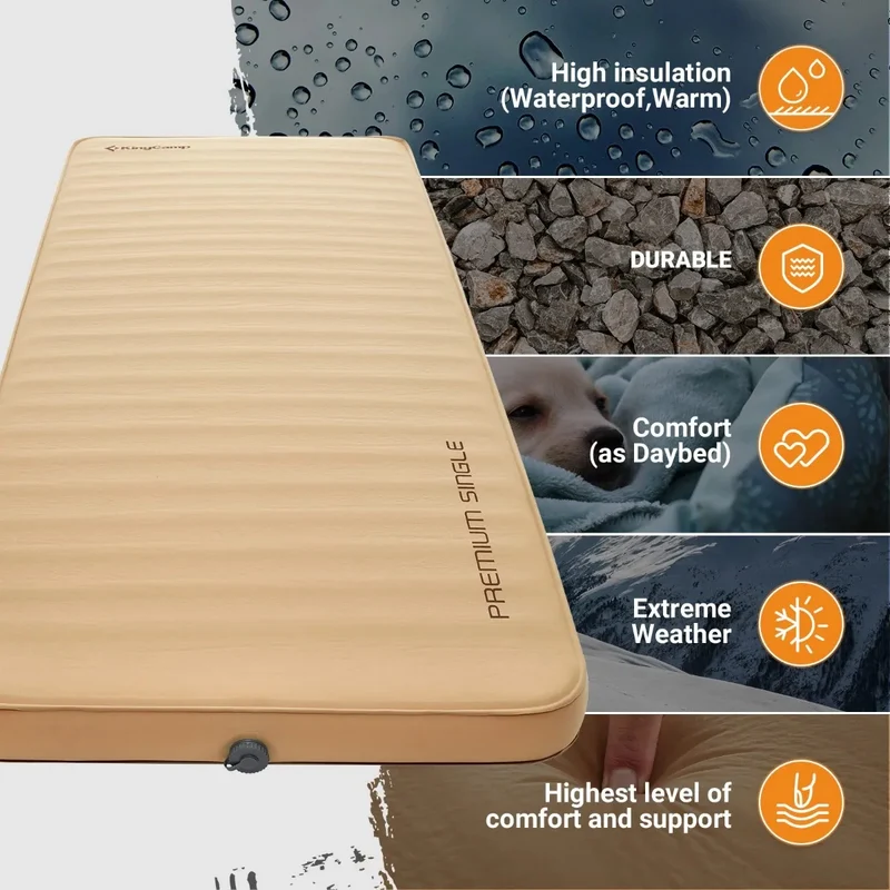 KingCamp PREMIUM SINGLE Self-Inflating Sleeping Pad | R-Value 7.5, 3" Thick for 4-Season Camping