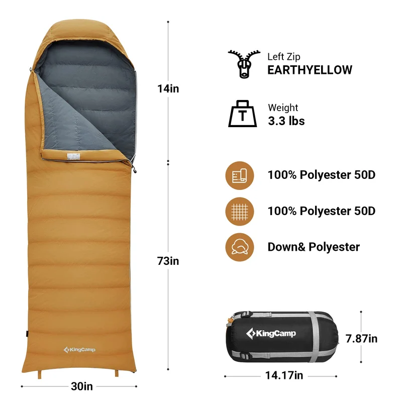 KingCamp Lightweight Down Sleeping Bag-Envelope With Hood