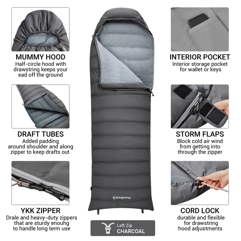 KingCamp Lightweight Down Sleeping Bag-Envelope With Hood