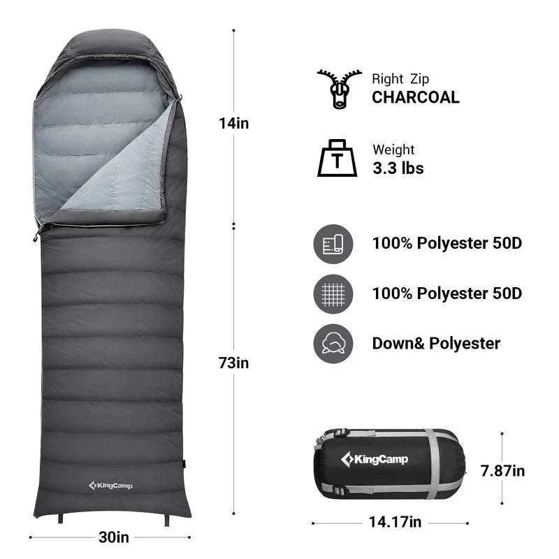 KingCamp Lightweight Down Sleeping Bag-Envelope With Hood