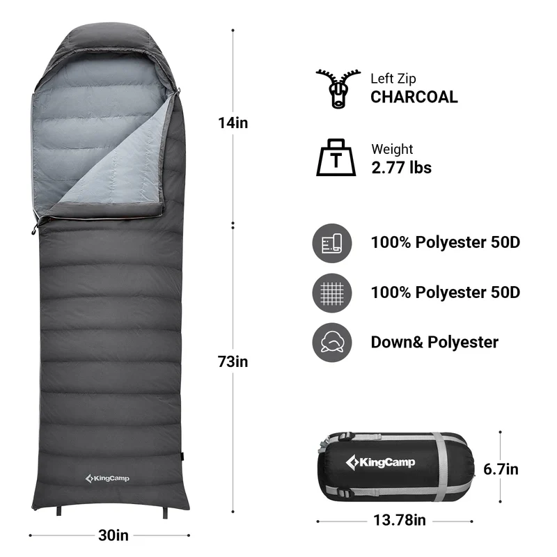 KingCamp Lightweight Down Sleeping Bag-Envelope With Hood