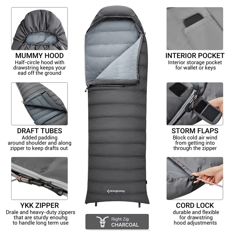 KingCamp Lightweight Down Sleeping Bag-Envelope With Hood