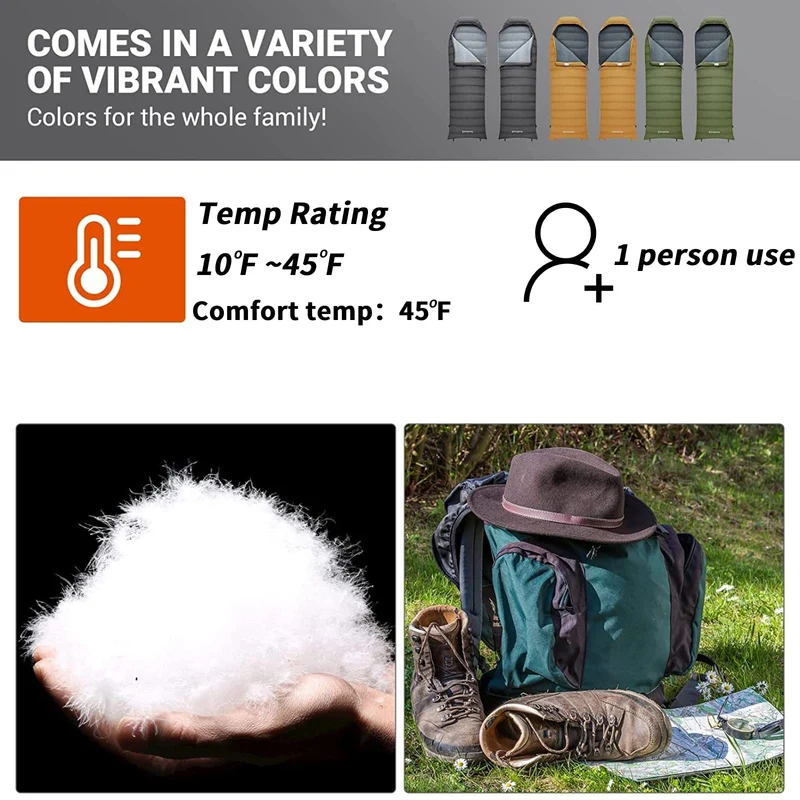 KingCamp Lightweight Down Sleeping Bag-Envelope With Hood