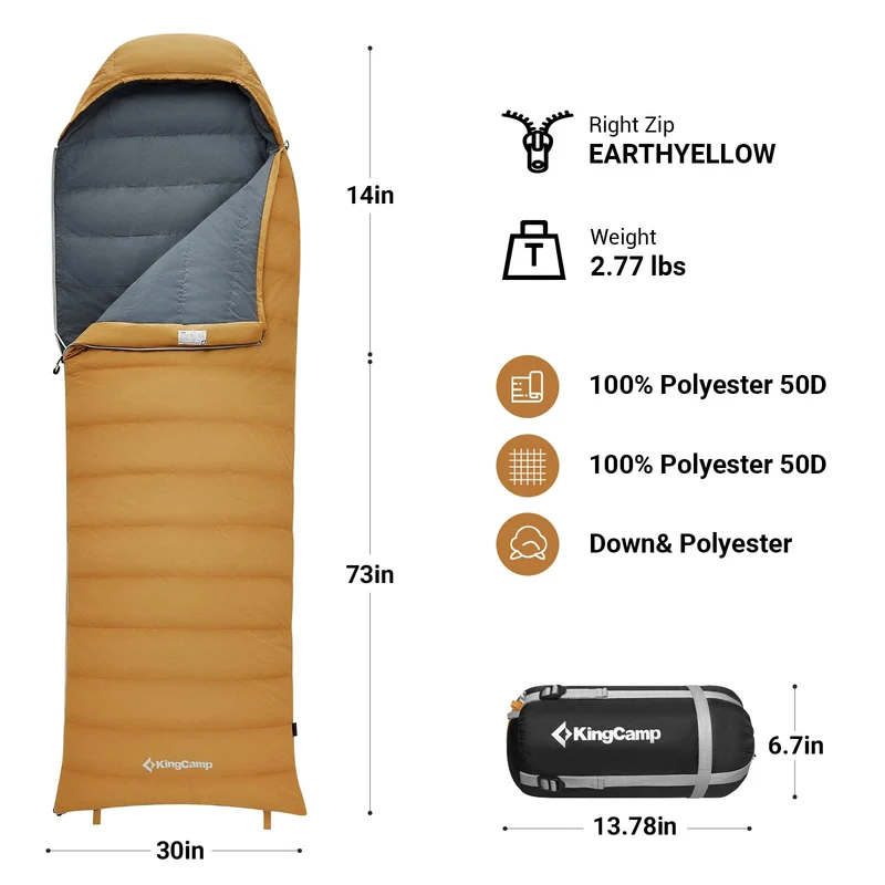 KingCamp Lightweight Down Sleeping Bag-Envelope With Hood