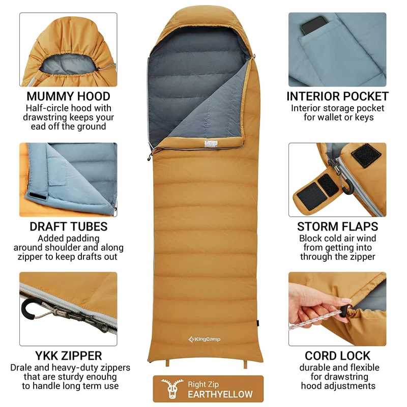 KingCamp Lightweight Down Sleeping Bag-Envelope With Hood