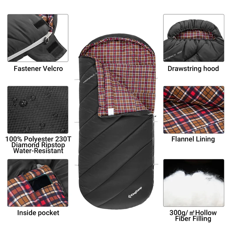 KingCamp FREESPACE 300S Kids Sleeping Bag-Envelope With Hood