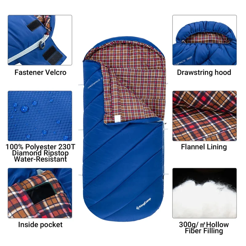 KingCamp FREESPACE 300S Kids Sleeping Bag-Envelope With Hood