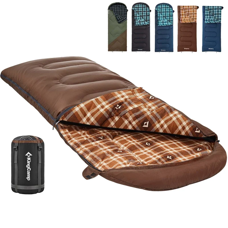 KingCamp CLOUDY 400 Sleeping Bag-Envelope With Hood - 4-Season, Wide, Waterproof, Converts to Double