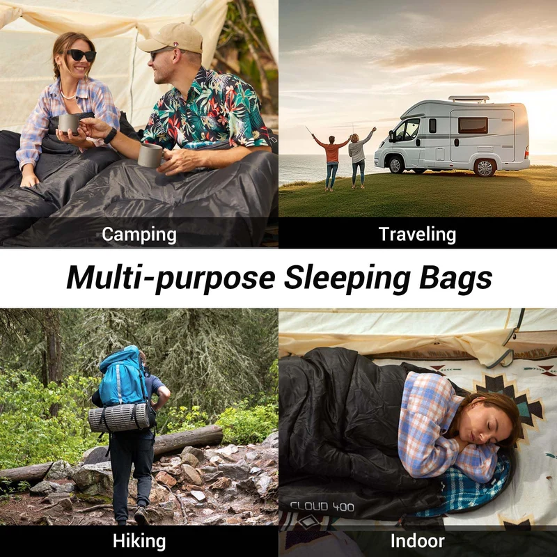 KingCamp CLOUDY 400 Sleeping Bag-Envelope With Hood - 4-Season, Wide, Waterproof, Converts to Double