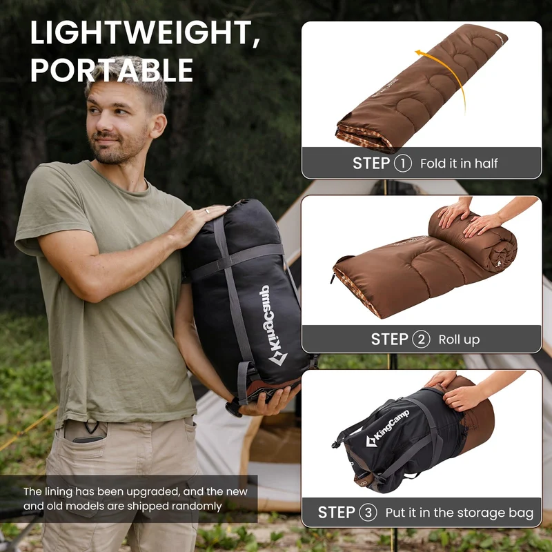 KingCamp SNOWFLAKE 400 Sleeping Bag – Wide, Convertible to Double, Flannel Lined