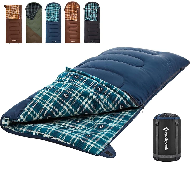 KingCamp SNOWFLAKE 400 Sleeping Bag – Wide, Convertible to Double, Flannel Lined