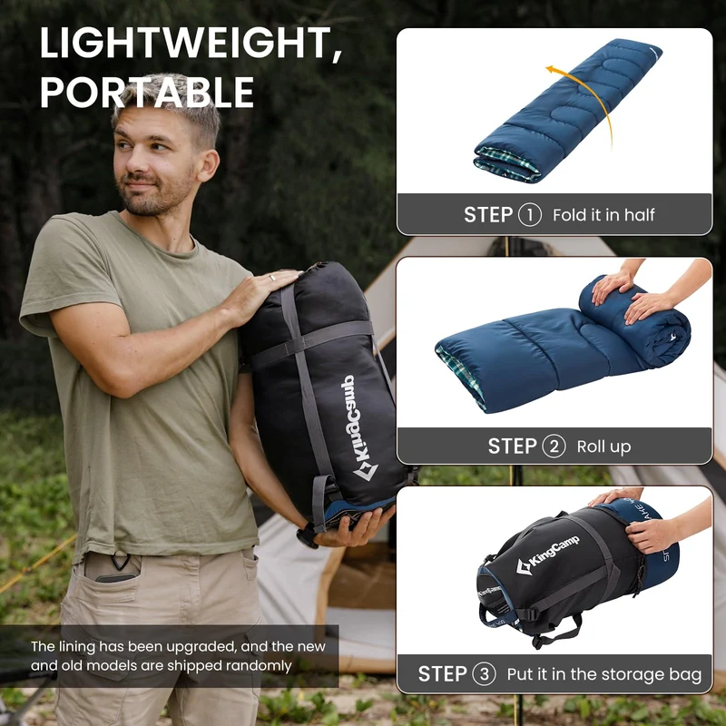 KingCamp SNOWFLAKE 400 Sleeping Bag – Wide, Convertible to Double, Flannel Lined