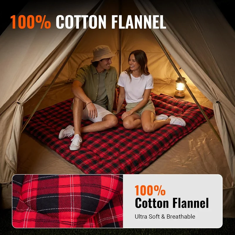 KingCamp SNOWFLAKE 400 Sleeping Bag – Wide, Convertible to Double, Flannel Lined