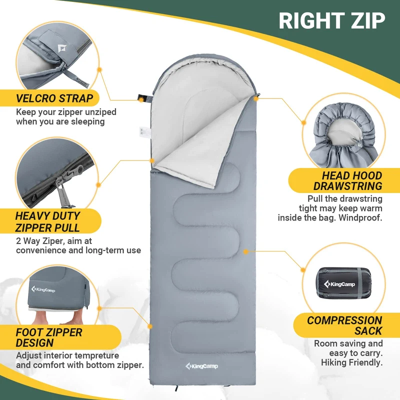 KingCamp Oasis 250 Sleeping Bag-Envelope With Hood