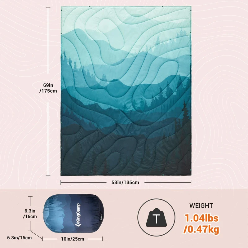 KingCamp Ultra Lightweight Printed Camping Blanket with Snap Button