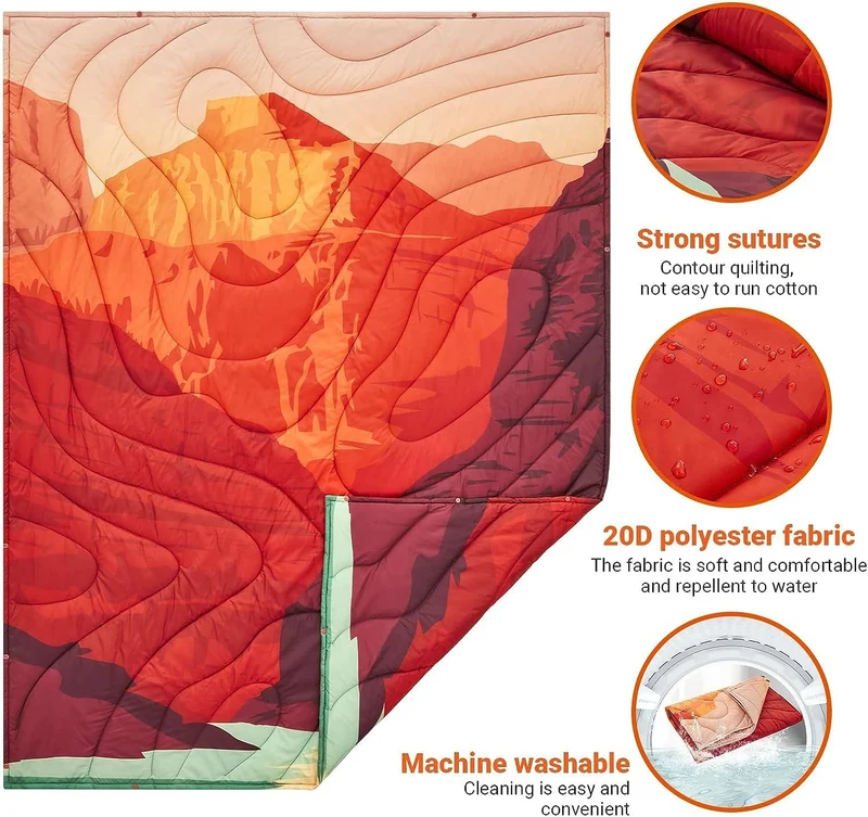 KingCamp Ultra Lightweight Printed Camping Blanket with Snap Button