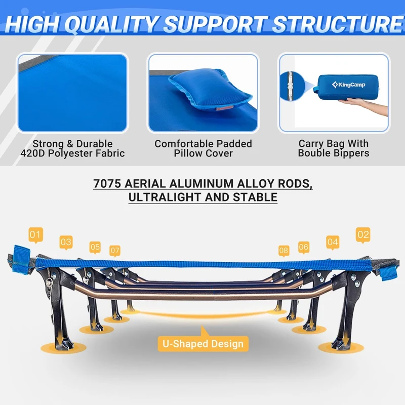 KingCamp Ultralight Folding Camping Cot | 4.9 lbs Lightweight Portable Cot with 7075 Aluminum Frame, 265lb Capacity
