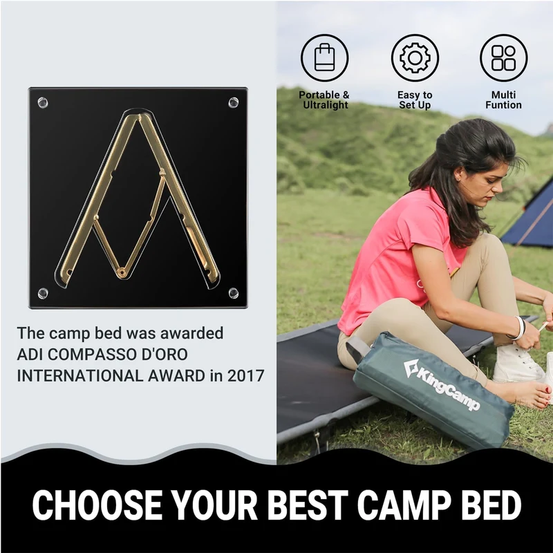 KingCamp Ultralight Folding Camping Cot | 4.9 lbs Lightweight Portable Cot with 7075 Aluminum Frame, 265lb Capacity