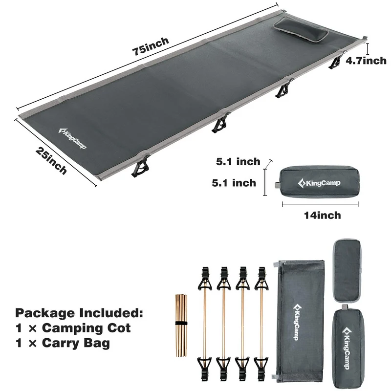 KingCamp Ultralight Folding Camping Cot | 4.9 lbs Lightweight Portable Cot with 7075 Aluminum Frame, 265lb Capacity