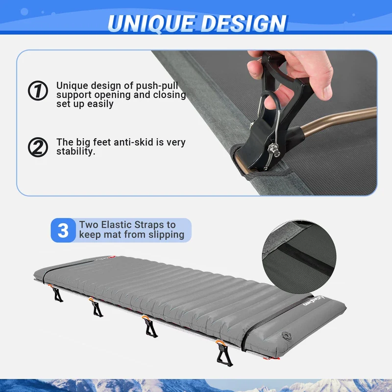 KingCamp Ultralight Folding Camping Cot | 4.9 lbs Lightweight Portable Cot with 7075 Aluminum Frame, 265lb Capacity