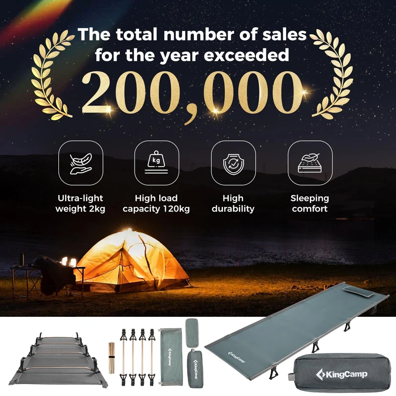 KingCamp Ultralight Folding Camping Cot | 4.9 lbs Lightweight Portable Cot with 7075 Aluminum Frame, 265lb Capacity