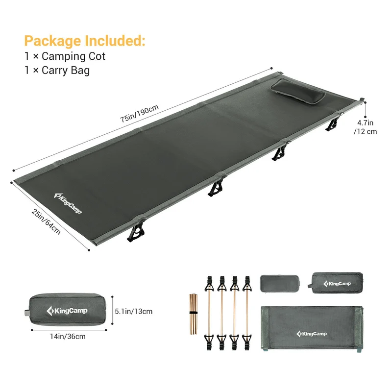 KingCamp Ultralight Folding Camping Cot | 4.9 lbs Lightweight Portable Cot with 7075 Aluminum Frame, 265lb Capacity