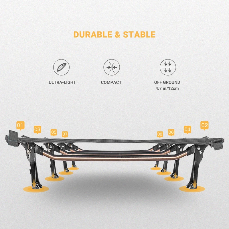 KingCamp Ultralight Folding Camping Cot | 4.9 lbs Lightweight Portable Cot with 7075 Aluminum Frame, 265lb Capacity
