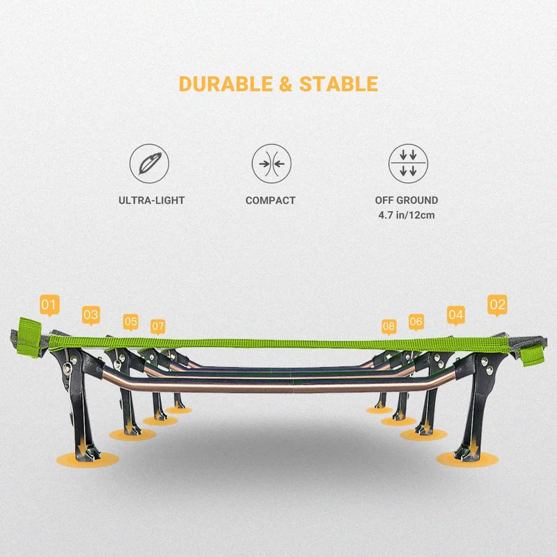 KingCamp Ultralight Folding Camping Cot | 4.9 lbs Lightweight Portable Cot with 7075 Aluminum Frame, 265lb Capacity