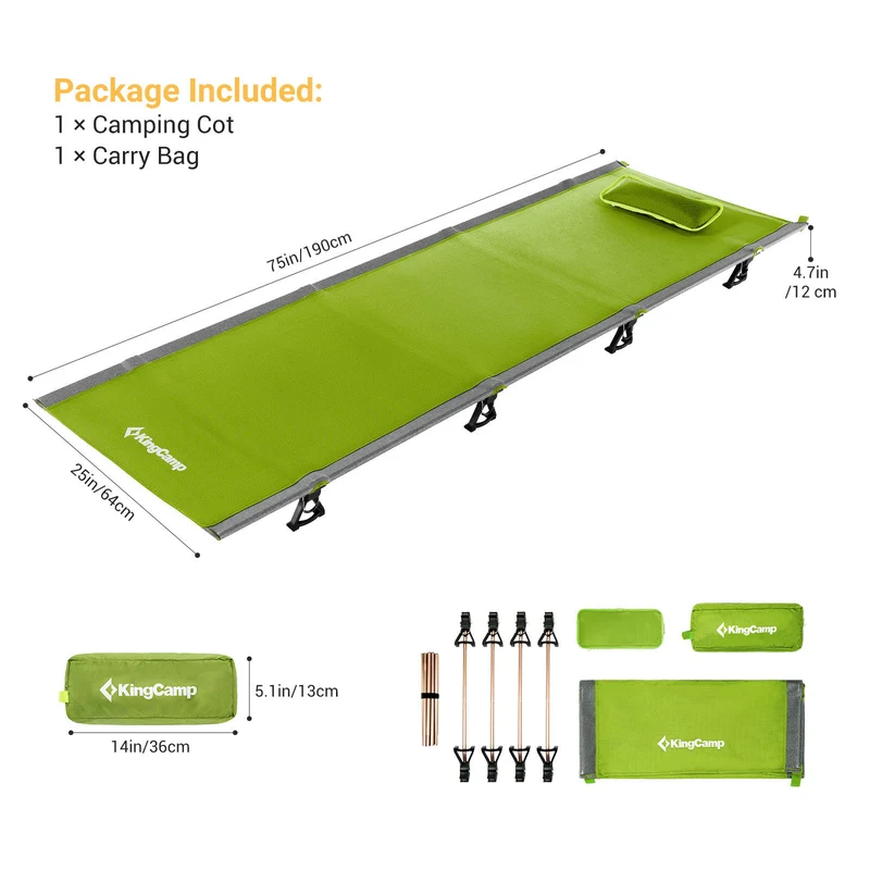 KingCamp Ultralight Folding Camping Cot | 4.9 lbs Lightweight Portable Cot with 7075 Aluminum Frame, 265lb Capacity