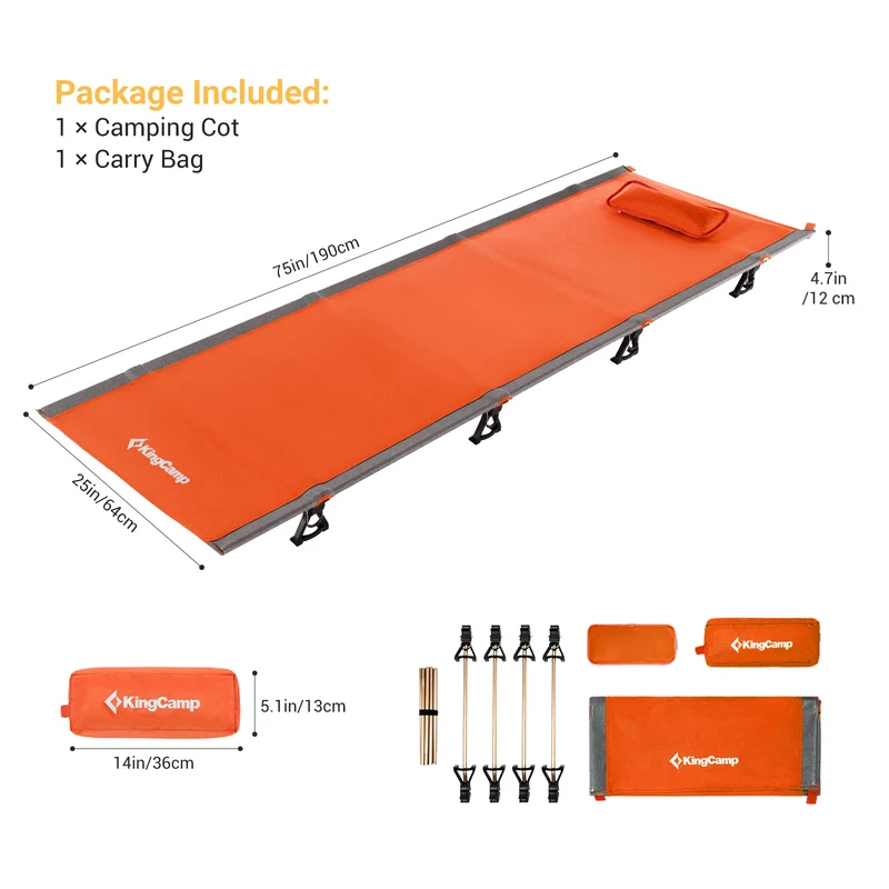 KingCamp Ultralight Folding Camping Cot | 4.9 lbs Lightweight Portable Cot with 7075 Aluminum Frame, 265lb Capacity
