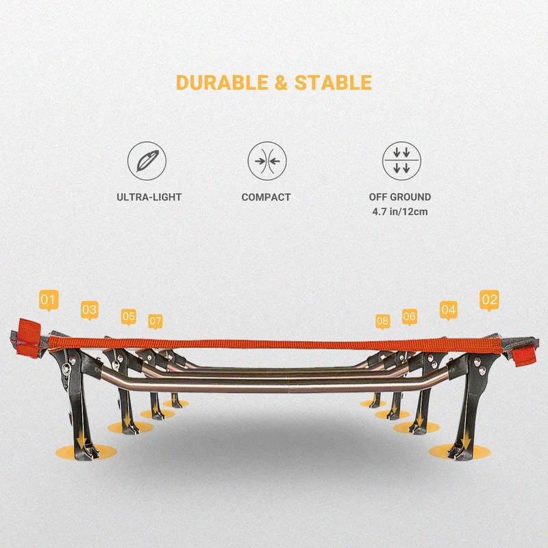 KingCamp Ultralight Folding Camping Cot | 4.9 lbs Lightweight Portable Cot with 7075 Aluminum Frame, 265lb Capacity