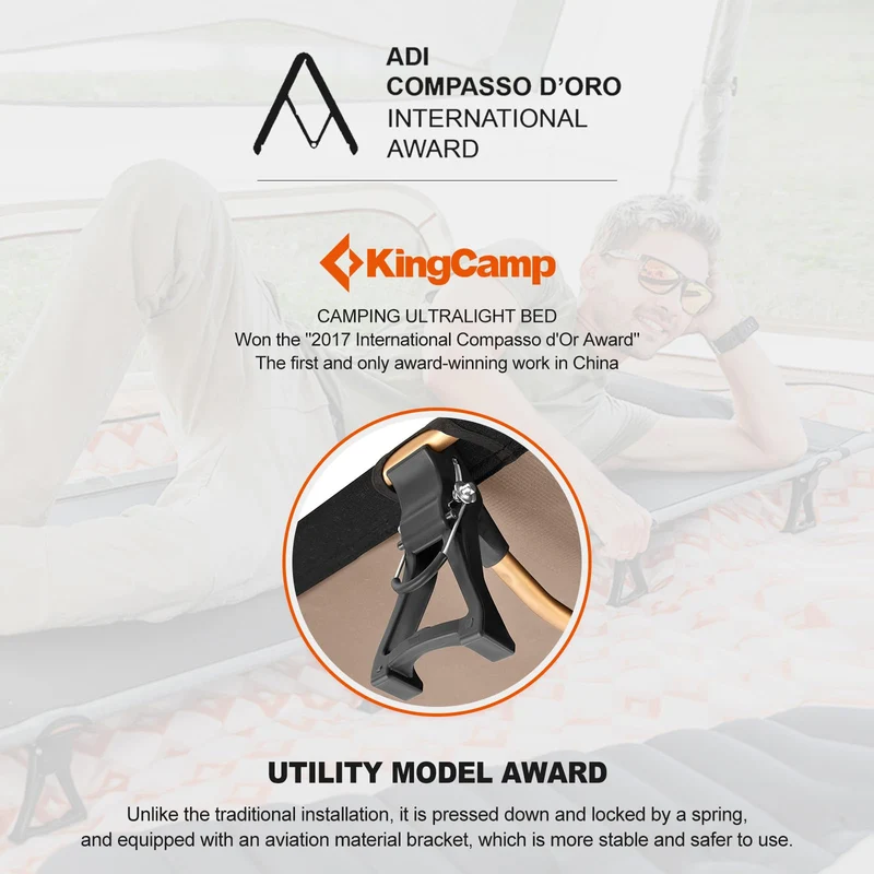 KingCamp Ultralight Folding Camping Cot | 4.9 lbs Lightweight Portable Cot with 7075 Aluminum Frame, 265lb Capacity