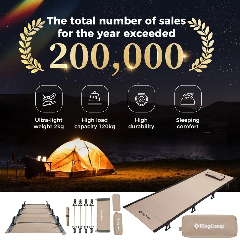 KingCamp Ultralight Folding Camping Cot | 4.9 lbs Lightweight Portable Cot with 7075 Aluminum Frame, 265lb Capacity