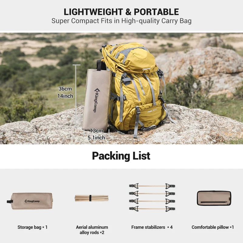 KingCamp Ultralight Folding Camping Cot | 4.9 lbs Lightweight Portable Cot with 7075 Aluminum Frame, 265lb Capacity