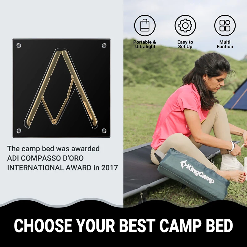 KingCamp Ultralight Folding Camping Cot | 4.9 lbs Lightweight Portable Cot with 7075 Aluminum Frame, 265lb Capacity