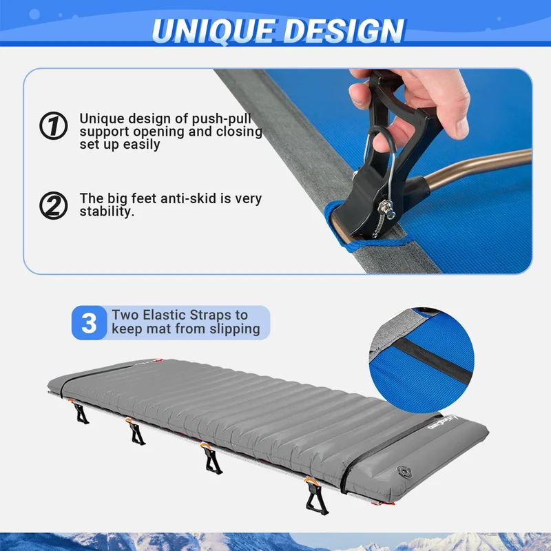 KingCamp Ultralight Folding Camping Cot | 4.9 lbs Lightweight Portable Cot with 7075 Aluminum Frame, 265lb Capacity