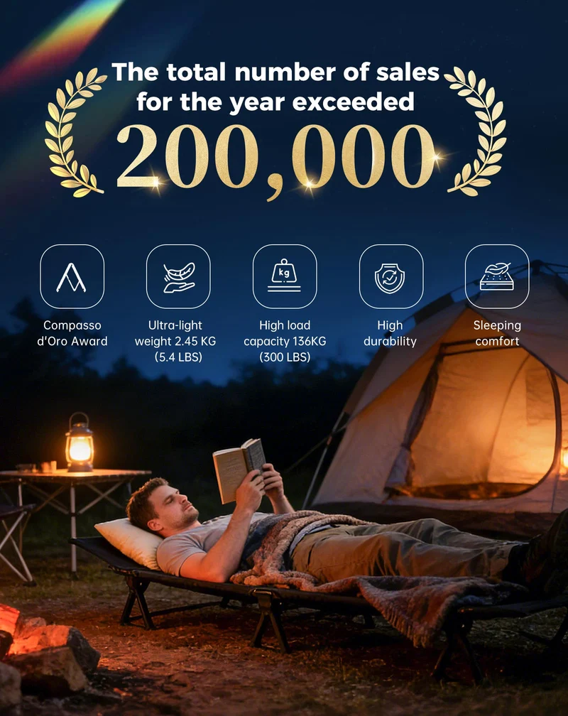 KingCamp Ultralight Folding Camping Cot | 4.9 lbs Lightweight Portable Cot with 7075 Aluminum Frame, 265lb Capacity
