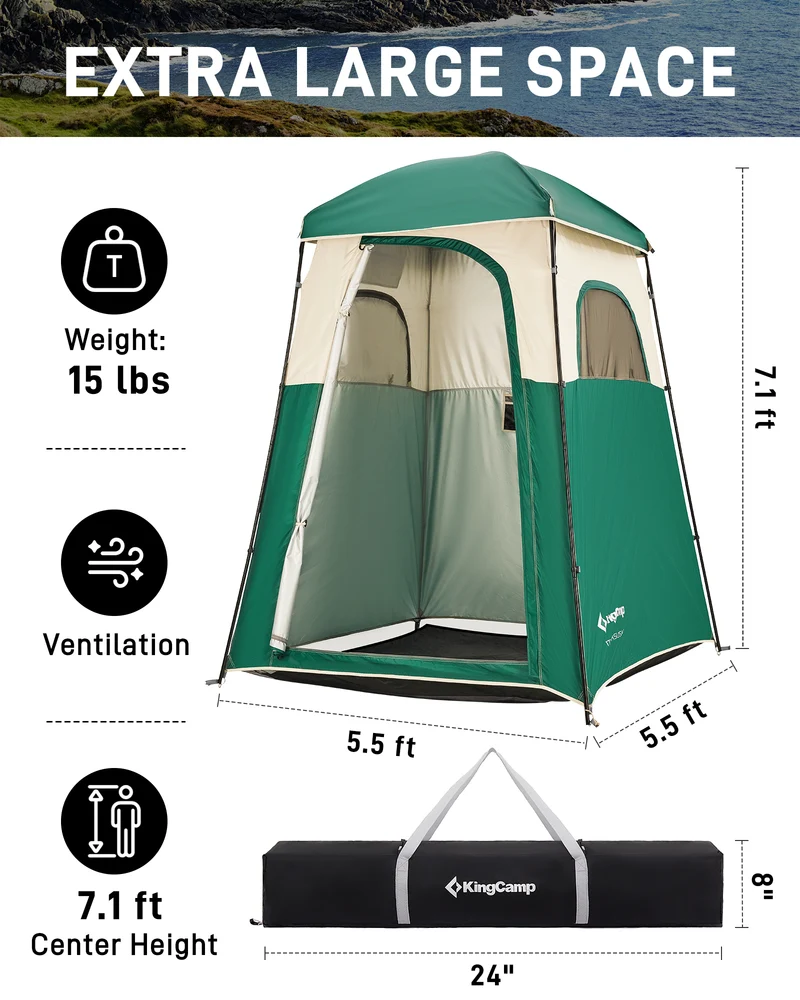 KingCamp MARASUSA Single Privacy Shelter with 20L Solar Shower Bag | Camping Shower Tent, UPF50+ Sun Protection, Portable Outdoor Shower Kit