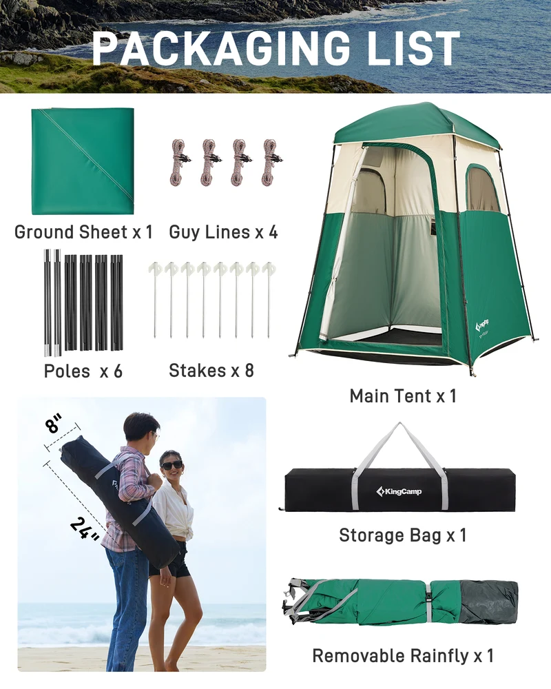 KingCamp MARASUSA Single Privacy Shelter with 20L Solar Shower Bag | Camping Shower Tent, UPF50+ Sun Protection, Portable Outdoor Shower Kit