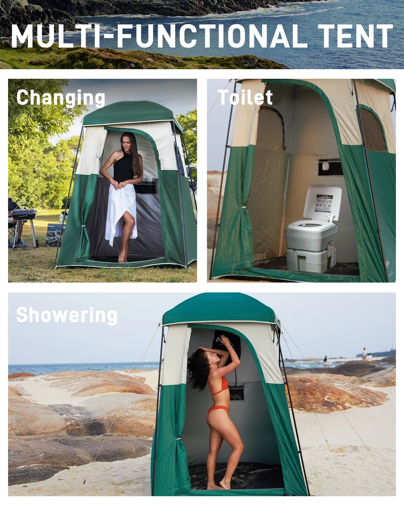 KingCamp MARASUSA Single Privacy Shelter with 20L Solar Shower Bag | Camping Shower Tent, UPF50+ Sun Protection, Portable Outdoor Shower Kit