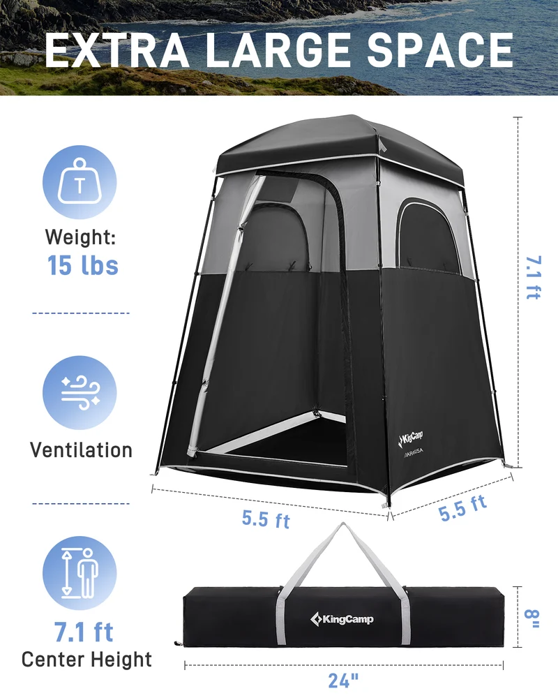 KingCamp MARASUSA Single Privacy Shelter with 20L Solar Shower Bag | Camping Shower Tent, UPF50+ Sun Protection, Portable Outdoor Shower Kit